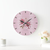 Grande Horloge Ronde Modern Pink Flowers Wall Clock (Maison)