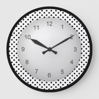 Grande Horloge Ronde Modern Polkadot Black and White