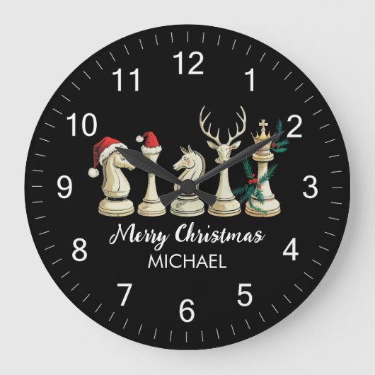 Grande Horloge Ronde Modern Trendy Personalized Chess Pieces Christmas  (Recto)