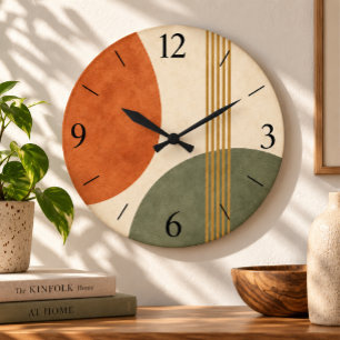 Grande Horloge Ronde Moderne Abstrait Géométrique Rétro du Milieu du Si
