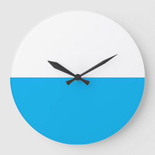 Grande Horloge Ronde Moderne Bloc de Couleur Bleu Ciel Clair et Blanc N