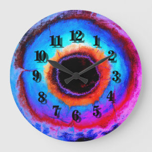 Grande Horloge Ronde Moderne contemporaine abstraite Aqua Blue Black Ho