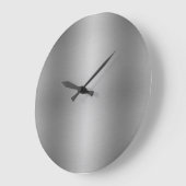 Grande Horloge Ronde Moderne Elegant Solide Metallic Gris Argent (Angle)