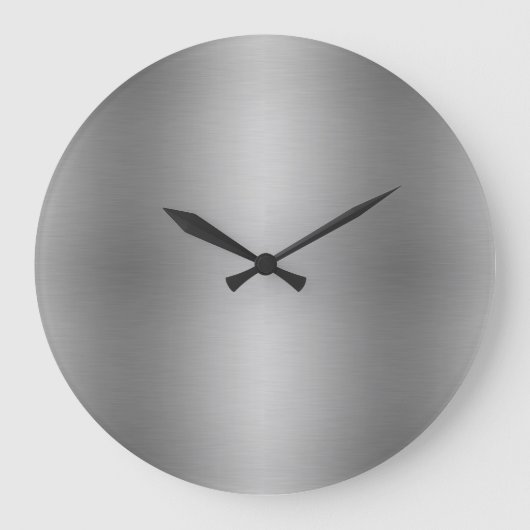 Grande Horloge Ronde Moderne Elegant Solide Metallic Gris Argent (Recto)