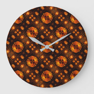 Grande Horloge Ronde Moderne élégante abstraction bohème dorée motif ar
