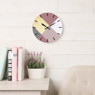 Grande Horloge Ronde Moderne en bois géométrique Pale violet, rose past