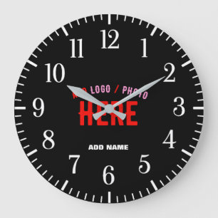 GRANDE HORLOGE RONDE MODERNE ET MODERNE PERSONNALISABLE NOIR VÉRIFIÉ
