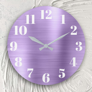 Grande Horloge Ronde Moderne Faux Améthyste Violet Feuille
