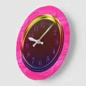 Grande Horloge Ronde Moderne métallisé, néon lumineux, unique, (Angle)