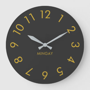 Grande Horloge Ronde Moderne minimaliste Personnalisé Gris et Or Solid