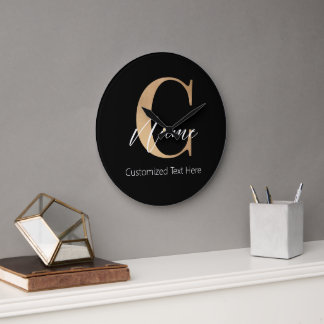 Grande Horloge Ronde Moderne Monogramme Initial C & Nom Personnalisé