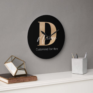 Grande Horloge Ronde Moderne Monogramme Initiale D & Nom Personnalisé