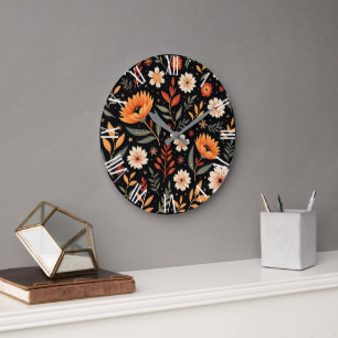 Grande Horloge Ronde Moderne Vintage belle collection florale