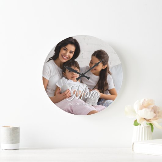 Grande Horloge Ronde Mom Established Black White Script Photo (Maison)