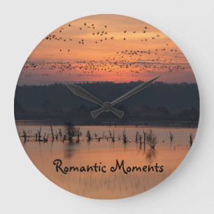 Grande Horloge Ronde Moments romantiques Oiseaux au lever du soleil pho