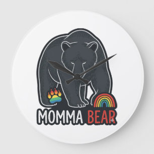 Grande Horloge Ronde Momma Bear Arc-en-ciel Design de T-shirt avec Grav