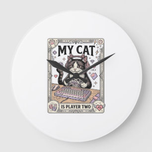Grande Horloge Ronde Mon chat est joueur deux conception de vecteur vin