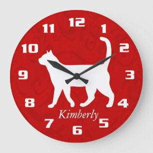 Grande Horloge Ronde Mon chat mignon personnalisé Ajouter un nom Monogr