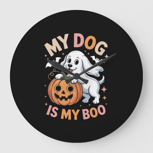 Grande Horloge Ronde Mon chien est mon garçon Drôle Halloween (Recto)