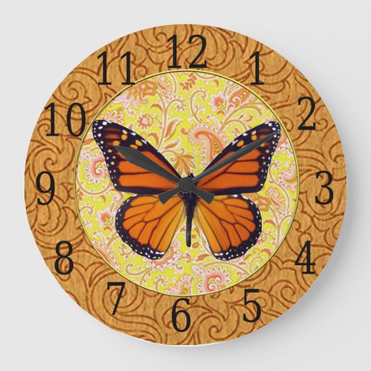 Grande Horloge Ronde Monarch Butterfly On Paisley Clock (Recto)