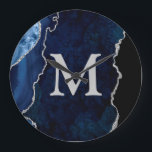 Grande Horloge Ronde Mongram acrylique<br><div class="desc">Personalize this Navy Blue Agate Acrylic Wall Clock and add custom text to the design.</div>