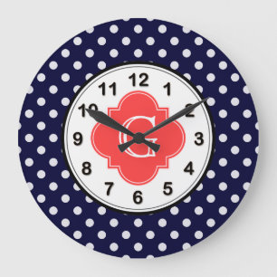 Grande Horloge Ronde Mongram de Navy White Polka