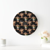 Grande Horloge Ronde Monkey Pattern Design Black  (Maison)