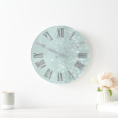 Grande Horloge Ronde Monnaie Vert Argent Parties scintillant gris chiff (Maison)