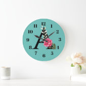 Grande Horloge Ronde Monogram Initial Letter A dans le rose blanc (Maison)