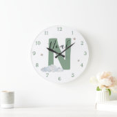 Grande Horloge Ronde Monogram Sage Baby Initial Name Nursery Wall Clock (Maison)