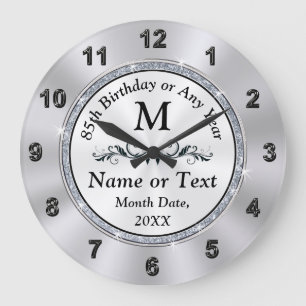 Grande Horloge Ronde Monogramme, 85e cadeau d'anniversaire pour lui ou