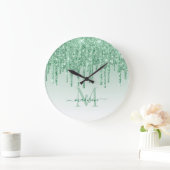 Grande Horloge Ronde Monogramme à goutte de Parties scintillant verte à (Maison)