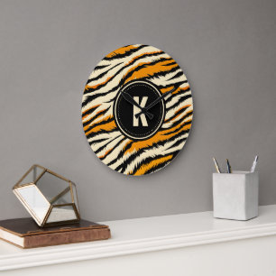 Grande Horloge Ronde Monogramme à motif noir et orange