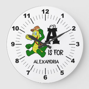 Grande Horloge Ronde Monogramme A personnalisé est pour Alligator drôle
