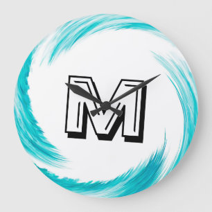 Grande Horloge Ronde Monogramme Abstrait de tourbillon Turquoise