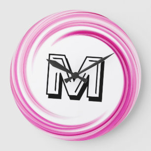 Grande Horloge Ronde Monogramme Abstrait Lavender Swirl