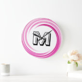 Grande Horloge Ronde Monogramme Abstrait Lavender Swirl (Maison)