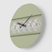 Grande Horloge Ronde Monogramme Abstrait Printemps Fleur Jaune Gris (Angle)
