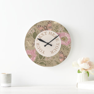 Grande Horloge Ronde Monogramme botanique Fleur sauvage moderne et tend