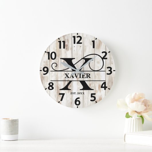 Grande Horloge Ronde Monogramme Campagne Rustique (Maison)