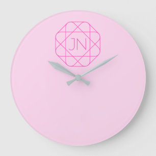 Grande Horloge Ronde Monogramme cool, style de logo branché   Rose et m