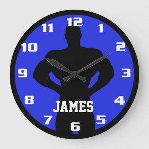 Grande Horloge Ronde Monogramme de bodybuilder cool et classique Gym Fi