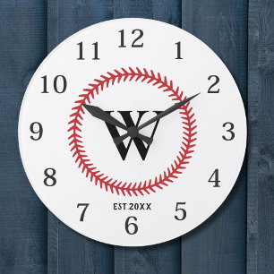 Grande Horloge Ronde Monogramme de conception de base-ball moderne
