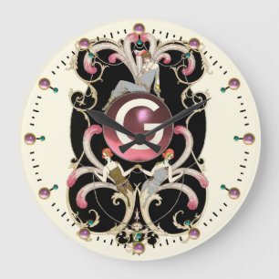 GRANDE HORLOGE RONDE MONOGRAMME DE LA BEAUTÉ ART DÉCO MODE ROSE DE LA