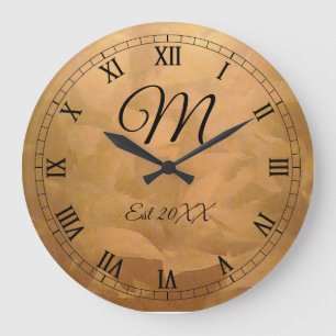 Grande Horloge Ronde Monogramme de naissance personnalisable en cuivre