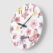 Grande Horloge Ronde Monogramme de papillon rose mou (Angle)