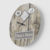 Grande Horloge Ronde Monogramme d'ours et d'élans rustique (Angle)