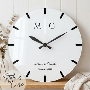 Grande Horloge Ronde Monogramme élégant avec nom de couple Élégant