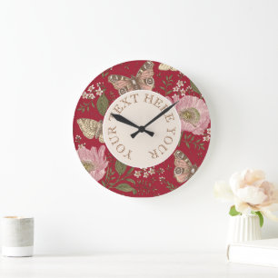 Grande Horloge Ronde Monogramme floral botanique de fleurs sauvages à l