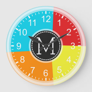 Grande Horloge Ronde Monogramme géométrique moderne rétro couleur #3